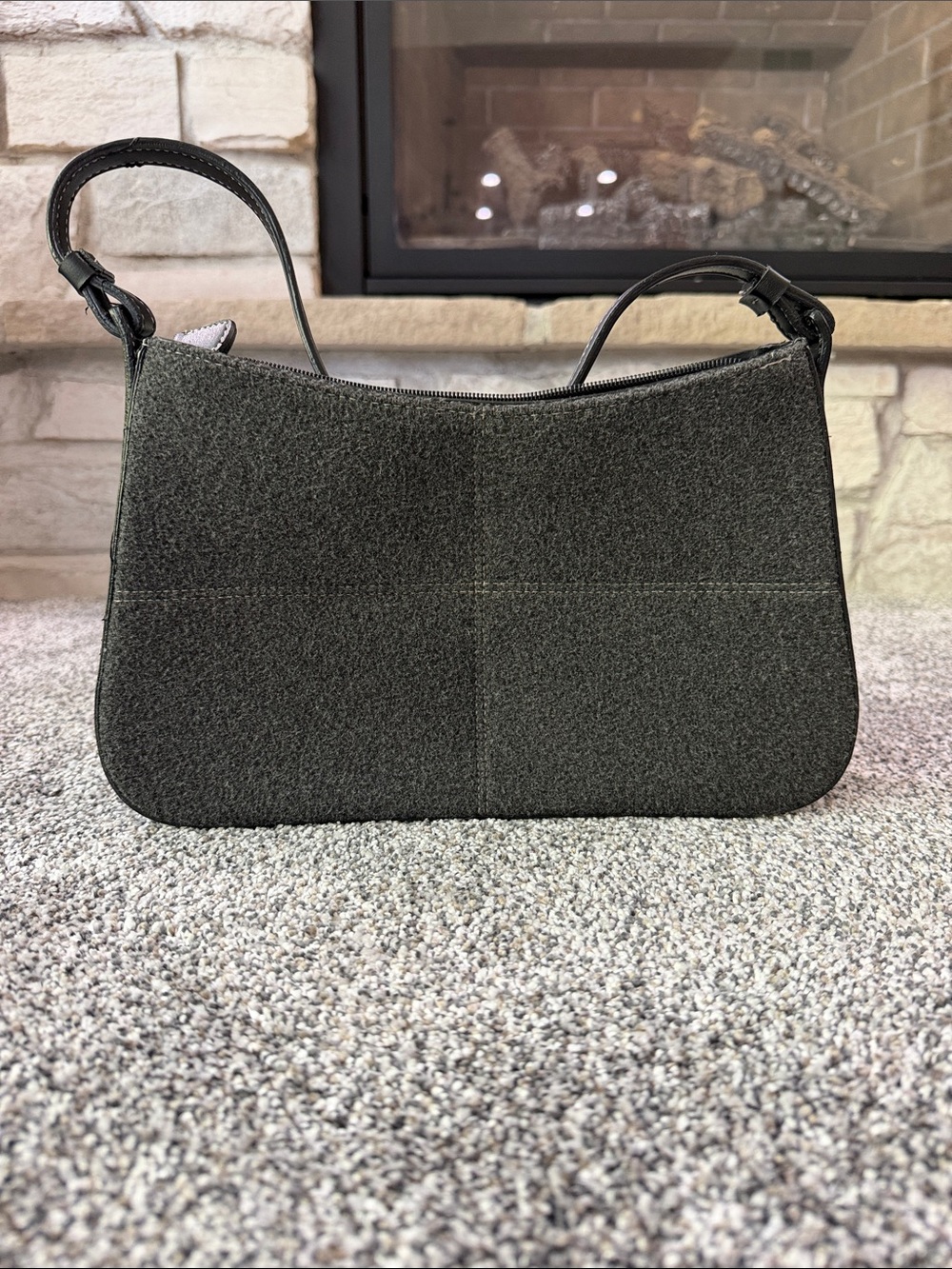Textured Dark Gray Shoulder Bag - Women's Shoulder Bag